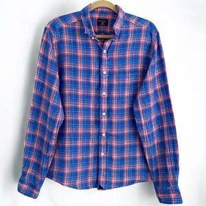 UNTUCKit Men’s 100% Linen Blue & Pink Lightweight Long Sleeve Button Down Large‎